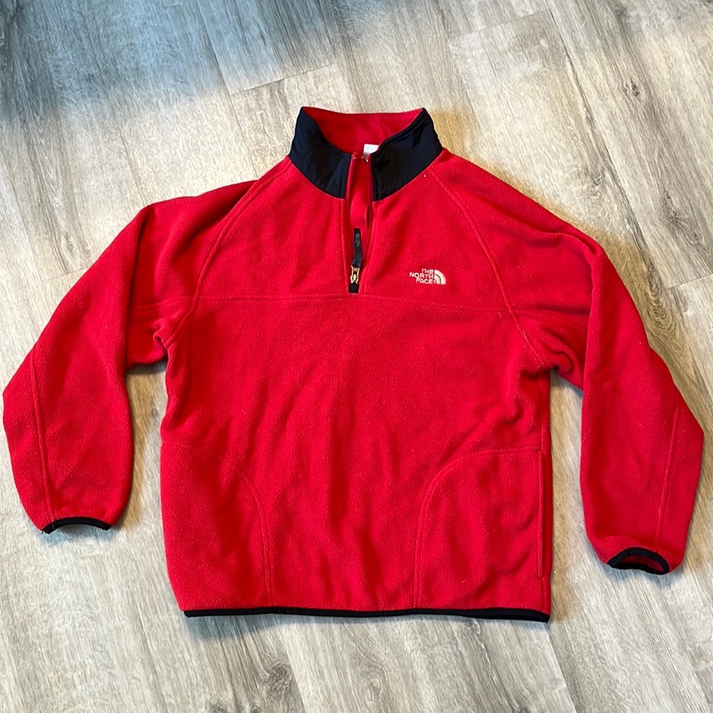 Red North Face Quarter-Zip Fleece Pullover - Youth Large